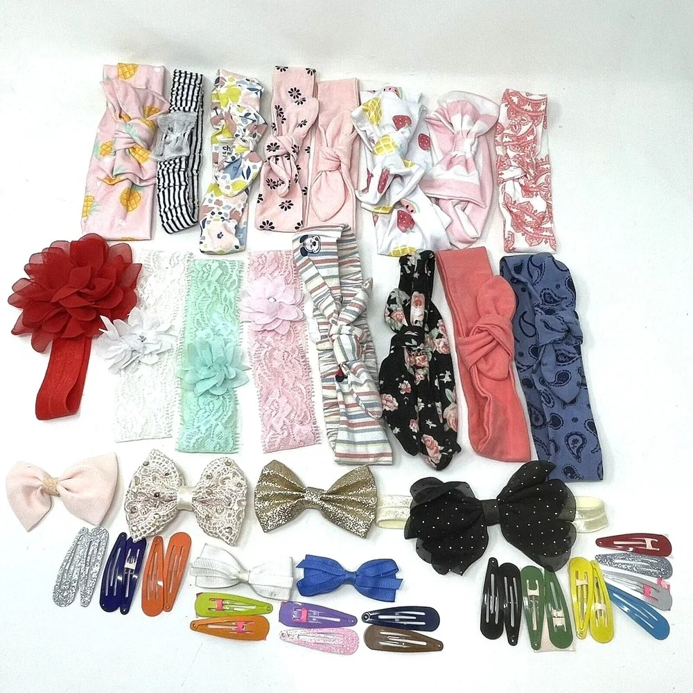 Baby Little Girl Lot 44 Pieces Hair Bows‎ Headbands Clips Various Brands Colors